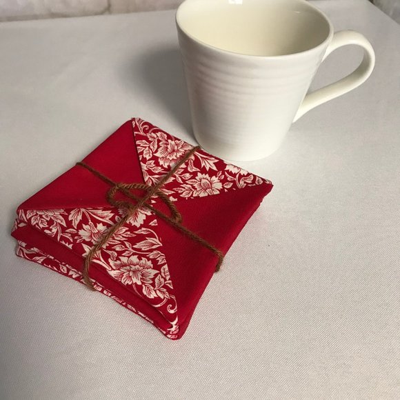 Handmade Fabric Coasters Set of 4 red white - Picture 6 of 6